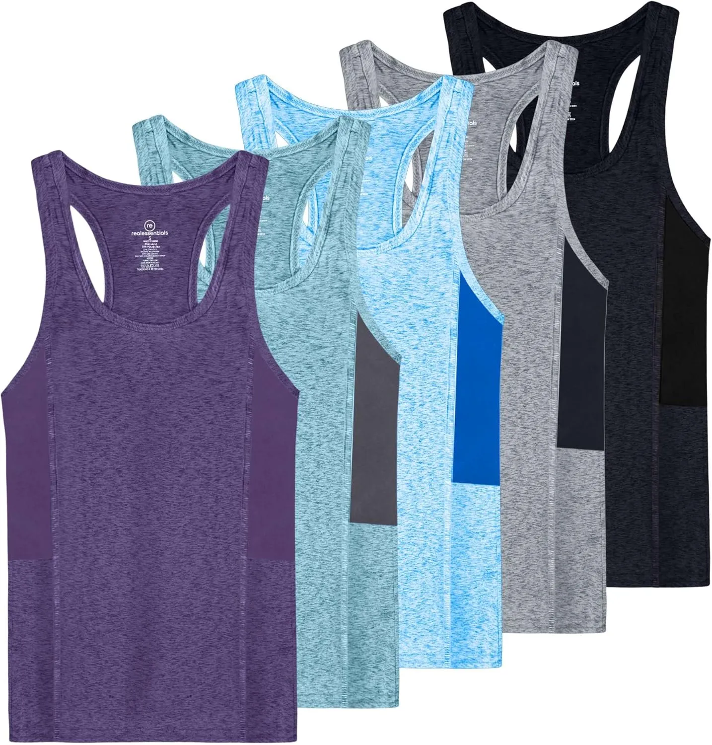 Real Essentials 5-Pack Women's Racerback Tank Top Dry-Fit Athletic Performance Yoga Activewear (Available in Plus Size)