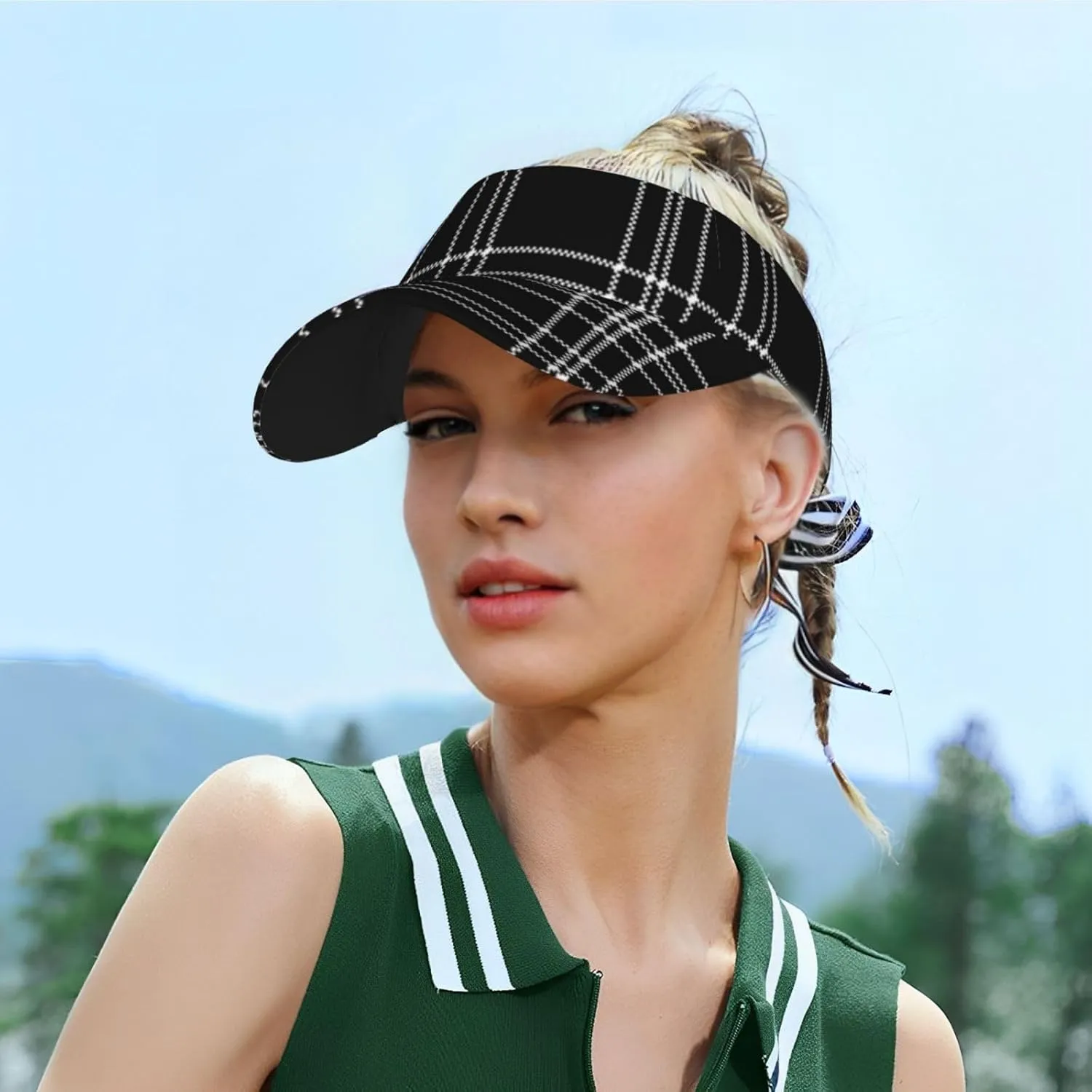 Red Gingham Sun Visor Cap for Women Men,Cute Wide Brim Sun Visor Hat Breathable Outdoor Running Golf Summer