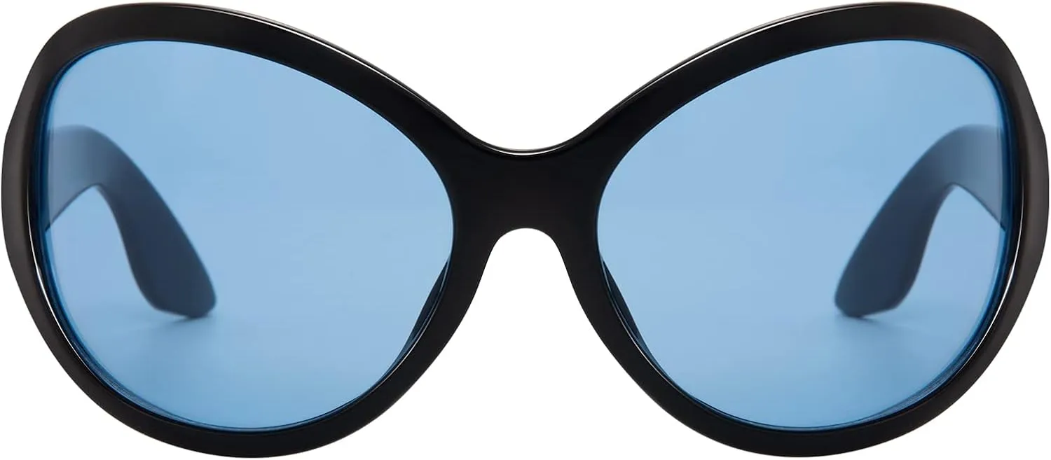 Retro Oversized Wrap Around Sunglasses for Women Men Y2K Trendy Black Oval Shades Frame Shield Sun Glasses