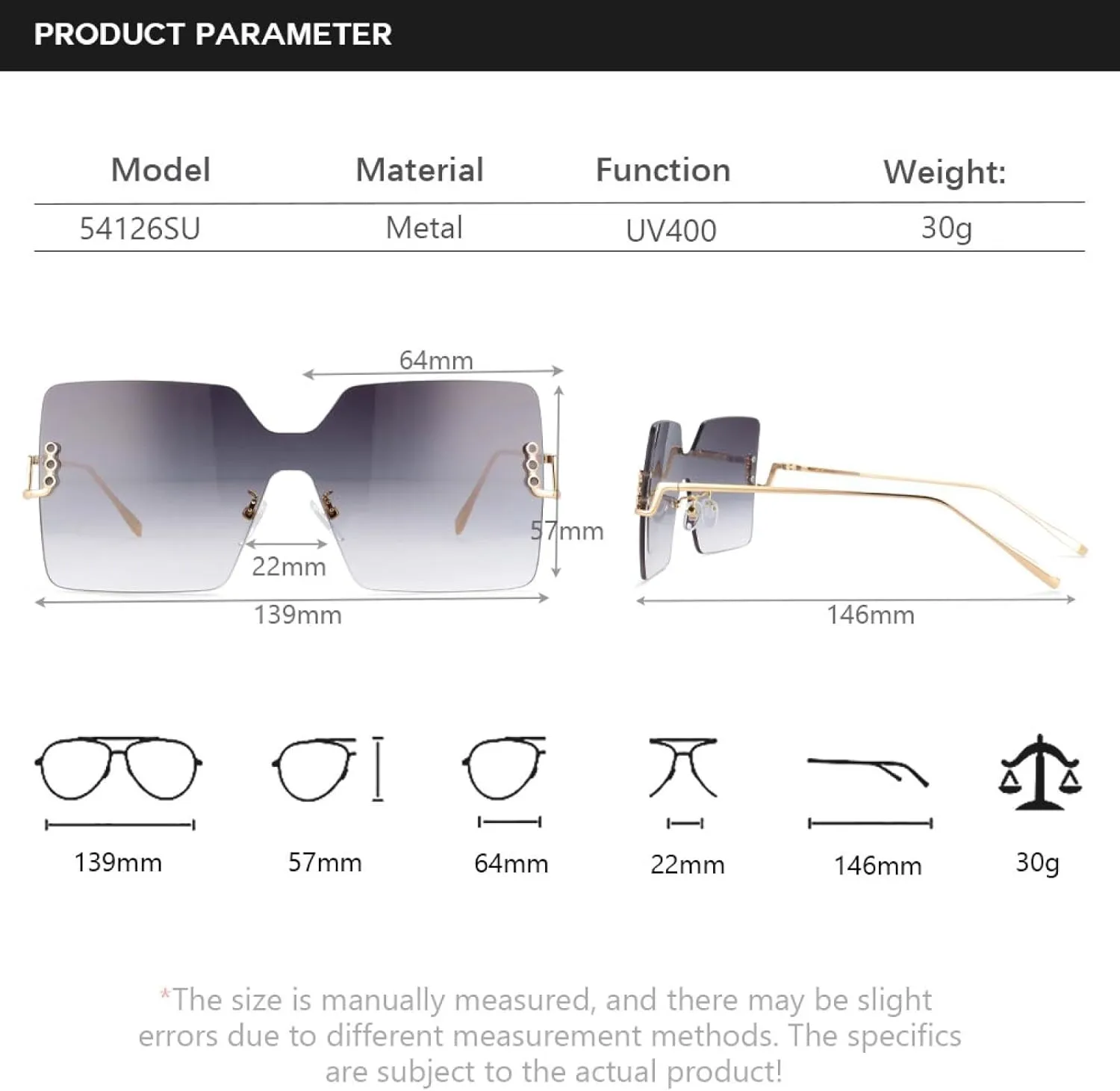 Rimless Oversized Sunglasses Luxury Fashion Women Uv400 Vintage