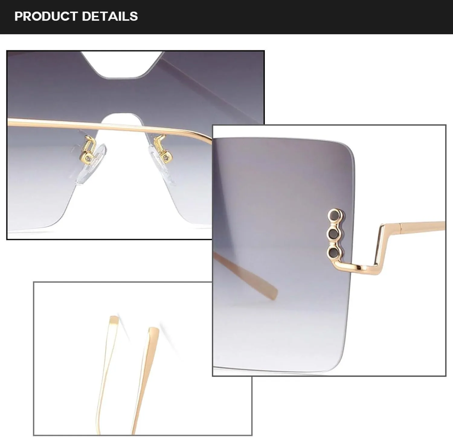 Rimless Oversized Sunglasses Luxury Fashion Women Uv400 Vintage