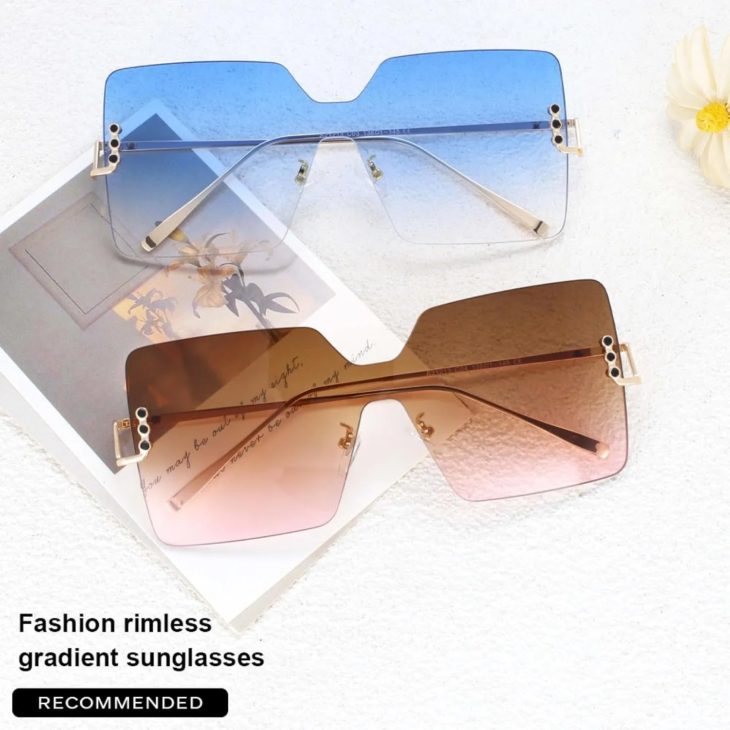 Rimless Oversized Sunglasses Luxury Fashion Women Uv400 Vintage