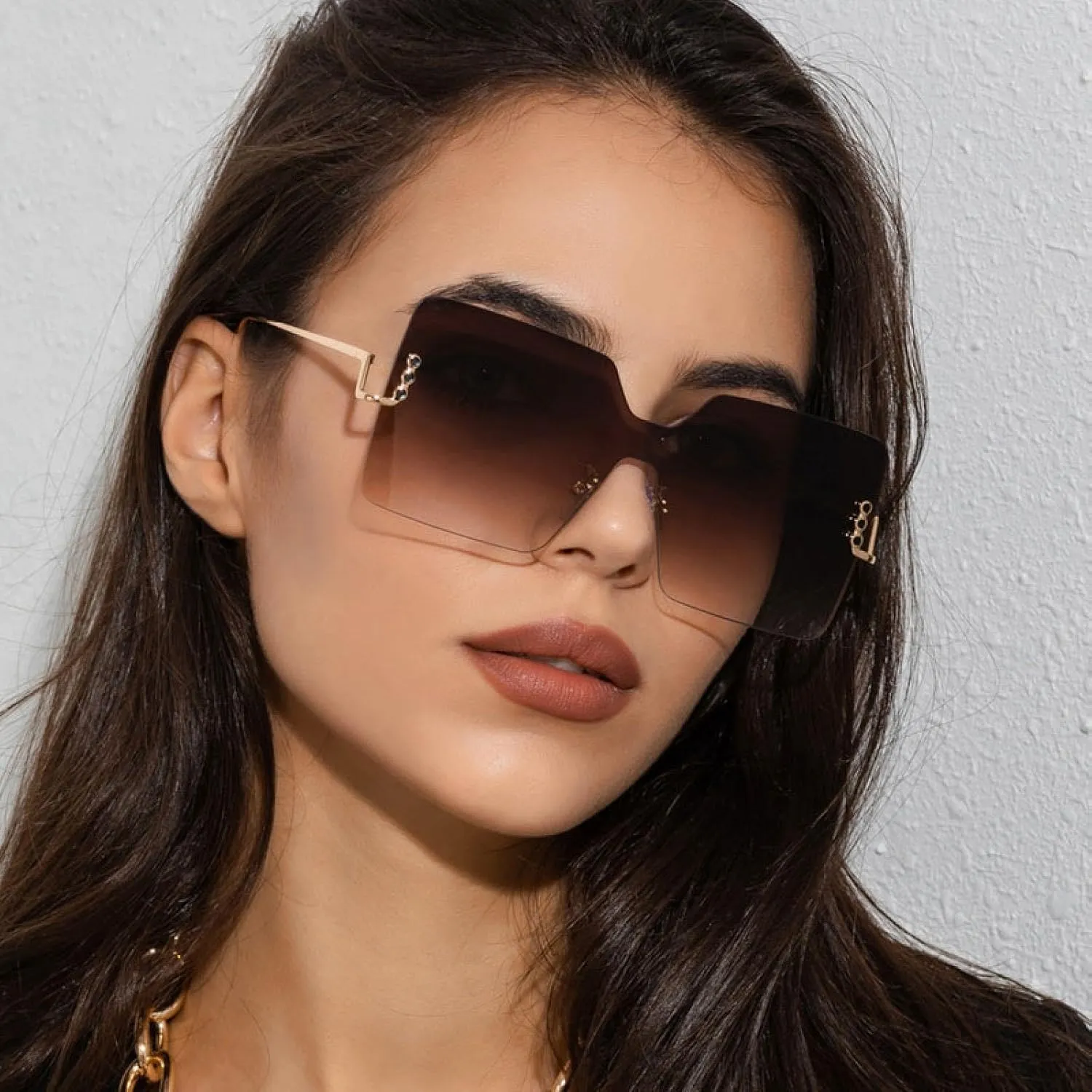 Rimless Oversized Sunglasses Luxury Fashion Women Uv400 Vintage