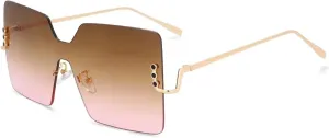 Rimless Oversized Sunglasses Luxury Fashion Women Uv400 Vintage