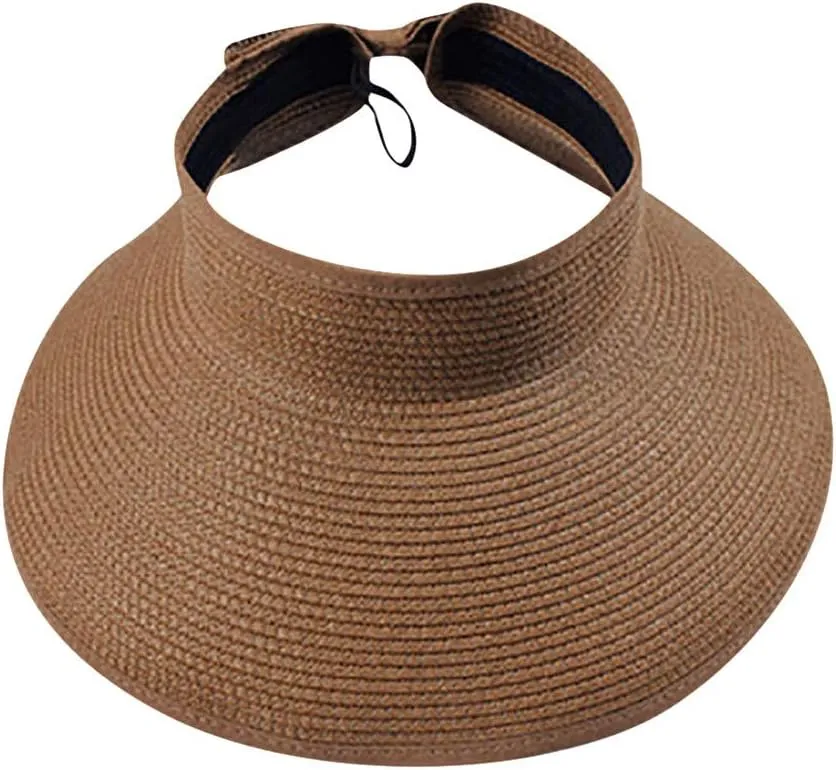 Roll-up Sun Visors for Women Wide Brim Stra Hat Visor Hats Foldable Sun Hat Beach Hat