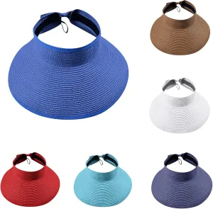Roll-up Sun Visors for Women Wide Brim Stra Hat Visor Hats Foldable Sun Hat Beach Hat