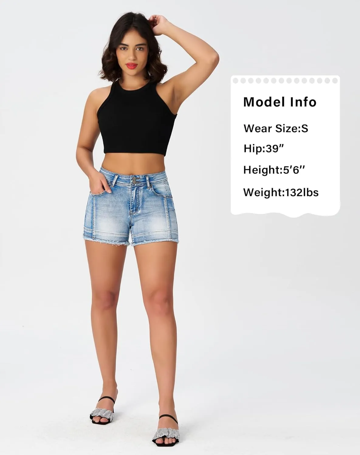 roswear Women’s High Waisted Stretchy Frayed Hem Summer Denim Jean Shorts