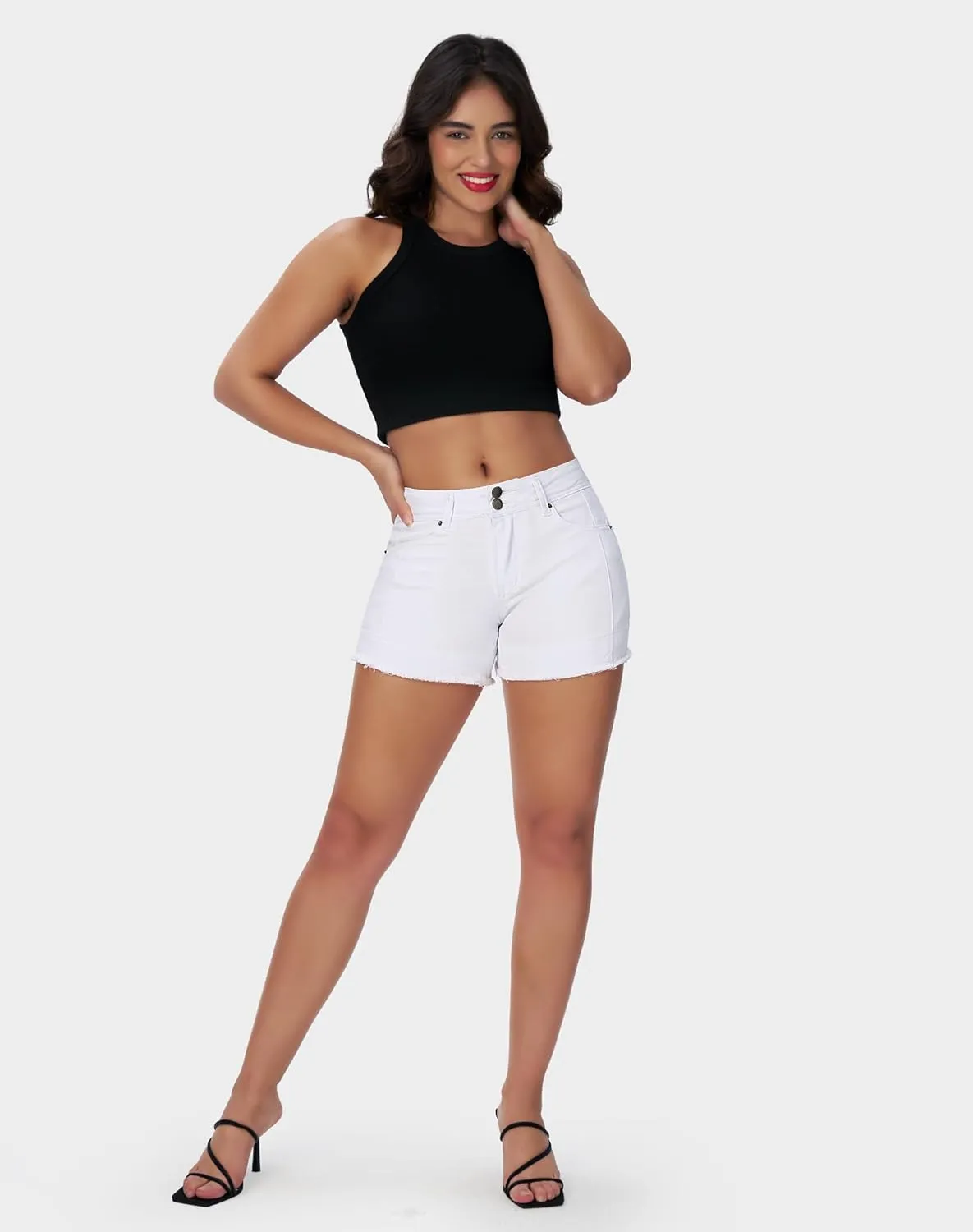 roswear Women’s High Waisted Stretchy Frayed Hem Summer Denim Jean Shorts