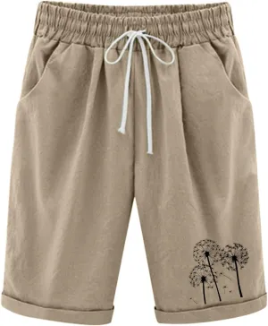 Rvidbe Womens Bermuda Shorts with Pockets High Waisted Casual Trendy Loose Cotton Shorts Elastic Waist Walking Long Shorts Bermuda Shorts for Women Knee Length Bermuda Shorts for Women Pull On