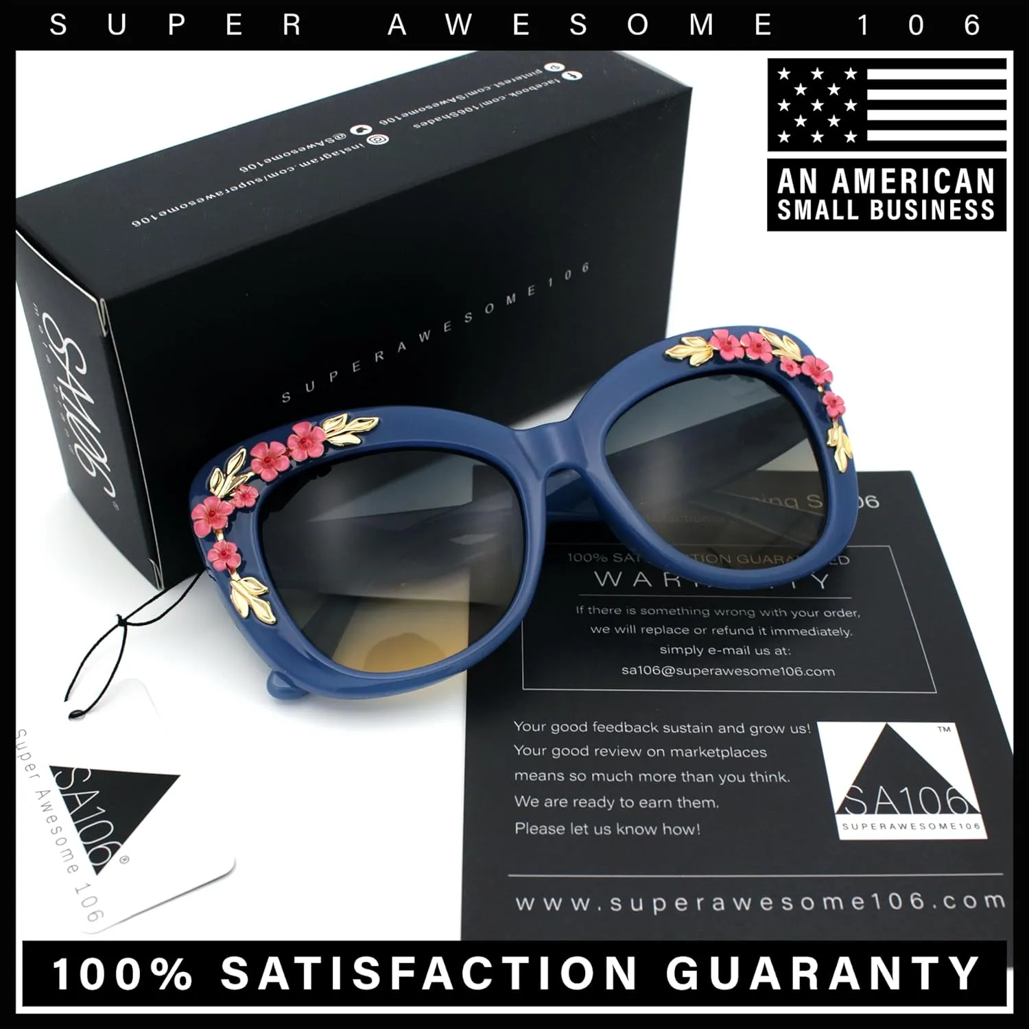 SA106 Womens Metal Flower Foliage Jewel Brow Trim Oversize Cat Eye Sunglasses