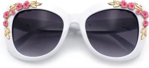 SA106 Womens Metal Flower Foliage Jewel Brow Trim Oversize Cat Eye Sunglasses