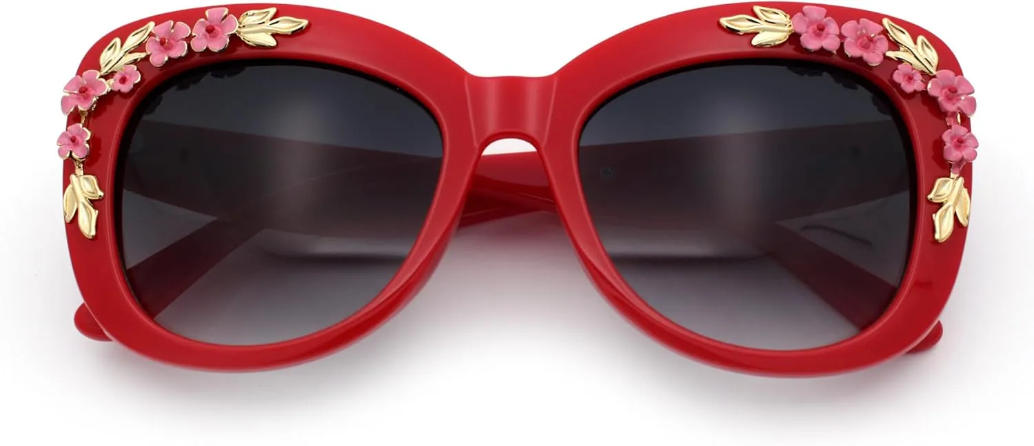 SA106 Womens Metal Flower Foliage Jewel Brow Trim Oversize Cat Eye Sunglasses