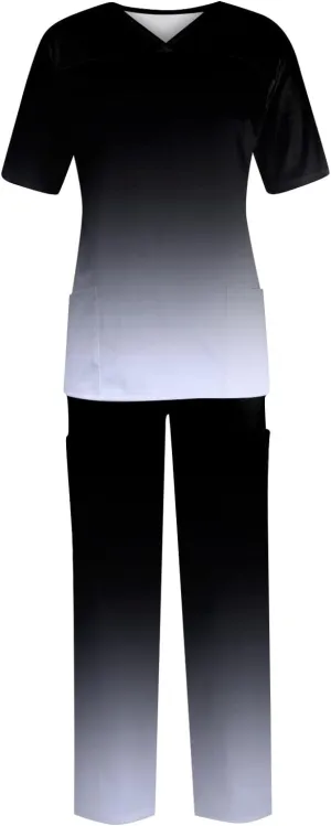 Scrubs Set for Women Nurse Uniform Jogger Suit Stretch Top & Pants with Multi Pocket for Nurse Gradient Workwear