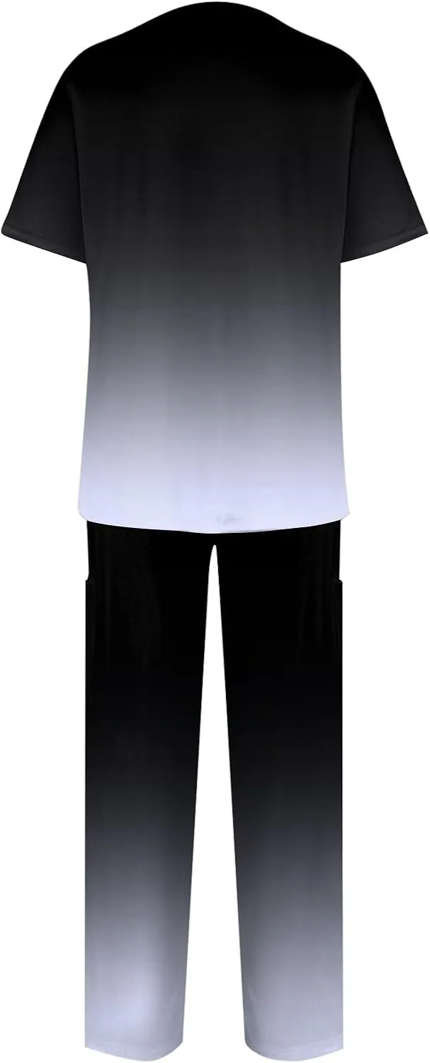 Scrubs Set for Women Nurse Uniform Jogger Suit Stretch Top & Pants with Multi Pocket for Nurse Gradient Workwear