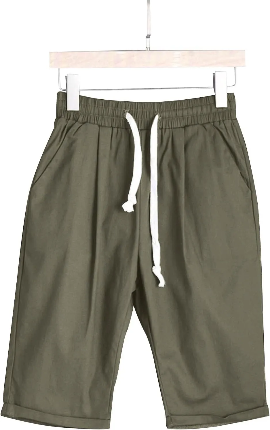 sdbrld Bermuda Shorts for Women,Womens Elastic Waist Knee Length Summer Casual Cotton Athletic Bermuda Shorts with Drawstring