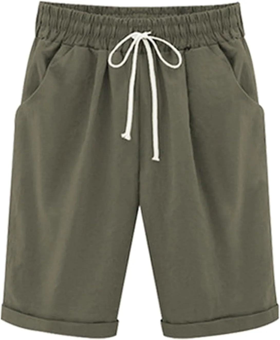 sdbrld Bermuda Shorts for Women,Womens Elastic Waist Knee Length Summer Casual Cotton Athletic Bermuda Shorts with Drawstring