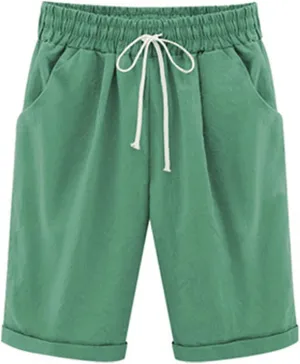sdbrld Bermuda Shorts for Women,Womens Elastic Waist Knee Length Summer Casual Cotton Athletic Bermuda Shorts with Drawstring