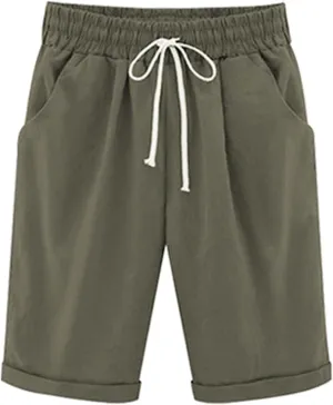 sdbrld Bermuda Shorts for Women,Womens Elastic Waist Knee Length Summer Casual Cotton Athletic Bermuda Shorts with Drawstring