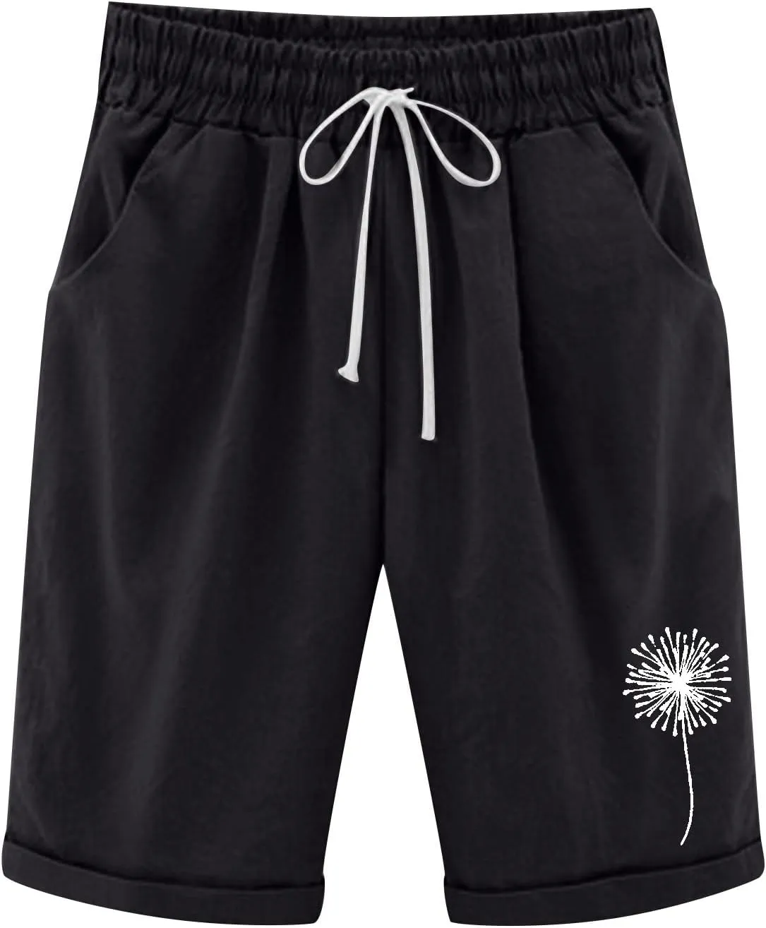 sdbrld Shorts for Women Denim High Waisted Shorts Women Cotton Women's Plus Size Casual Elastic Waist Knee-Length Curling Bermuda Shorts