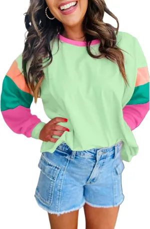 SELINK Womens Long Sleeve T Shirts Loose Fit Casual Fall Tops Trendy Colorblock Oversized Tshirts