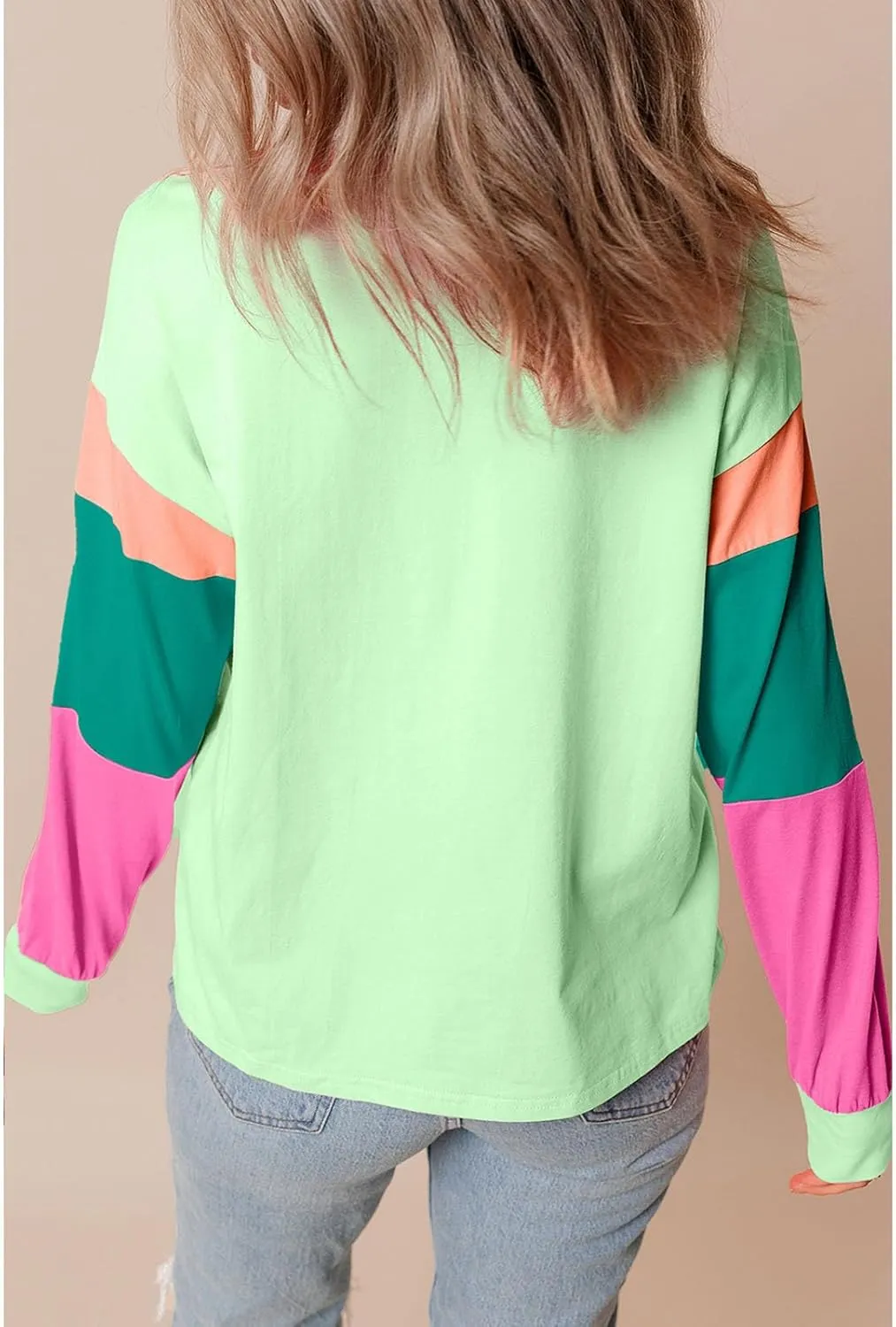 SELINK Womens Long Sleeve T Shirts Loose Fit Casual Fall Tops Trendy Colorblock Oversized Tshirts