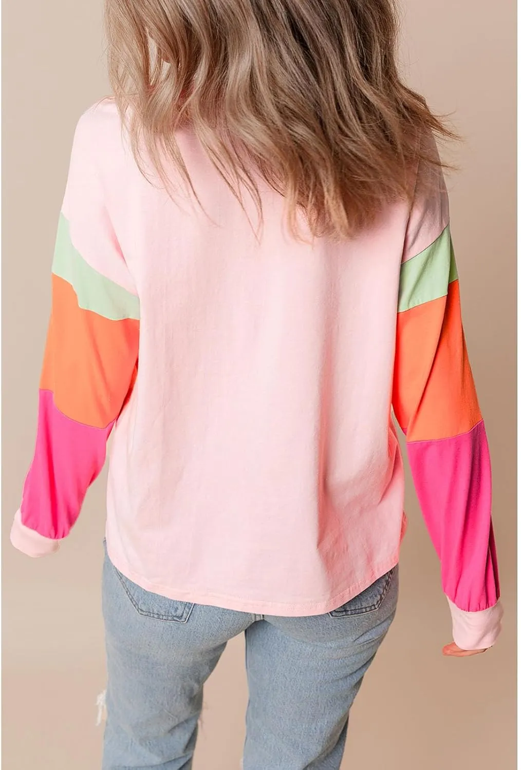 SELINK Womens Long Sleeve T Shirts Loose Fit Casual Fall Tops Trendy Colorblock Oversized Tshirts