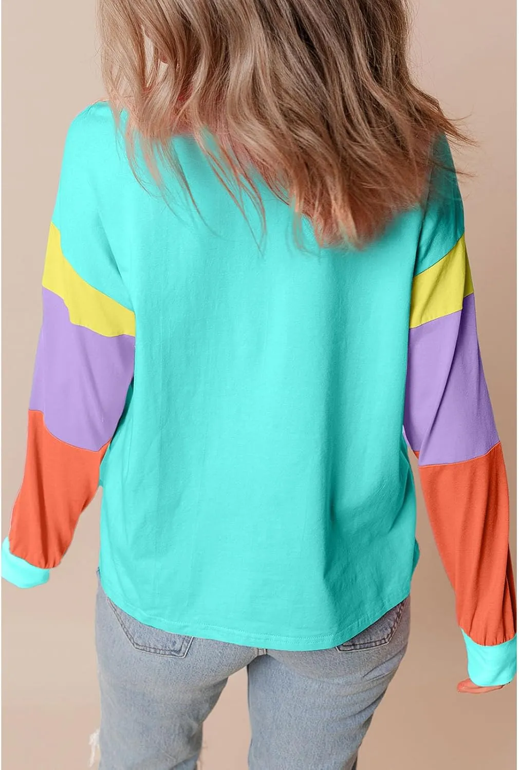 SELINK Womens Long Sleeve T Shirts Loose Fit Casual Fall Tops Trendy Colorblock Oversized Tshirts
