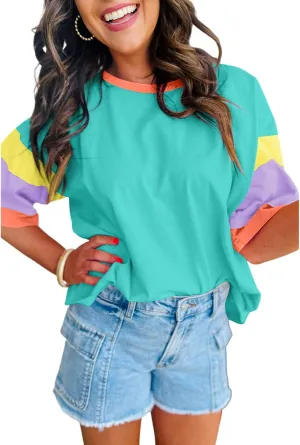 SELINK Womens Long Sleeve T Shirts Loose Fit Casual Fall Tops Trendy Colorblock Oversized Tshirts