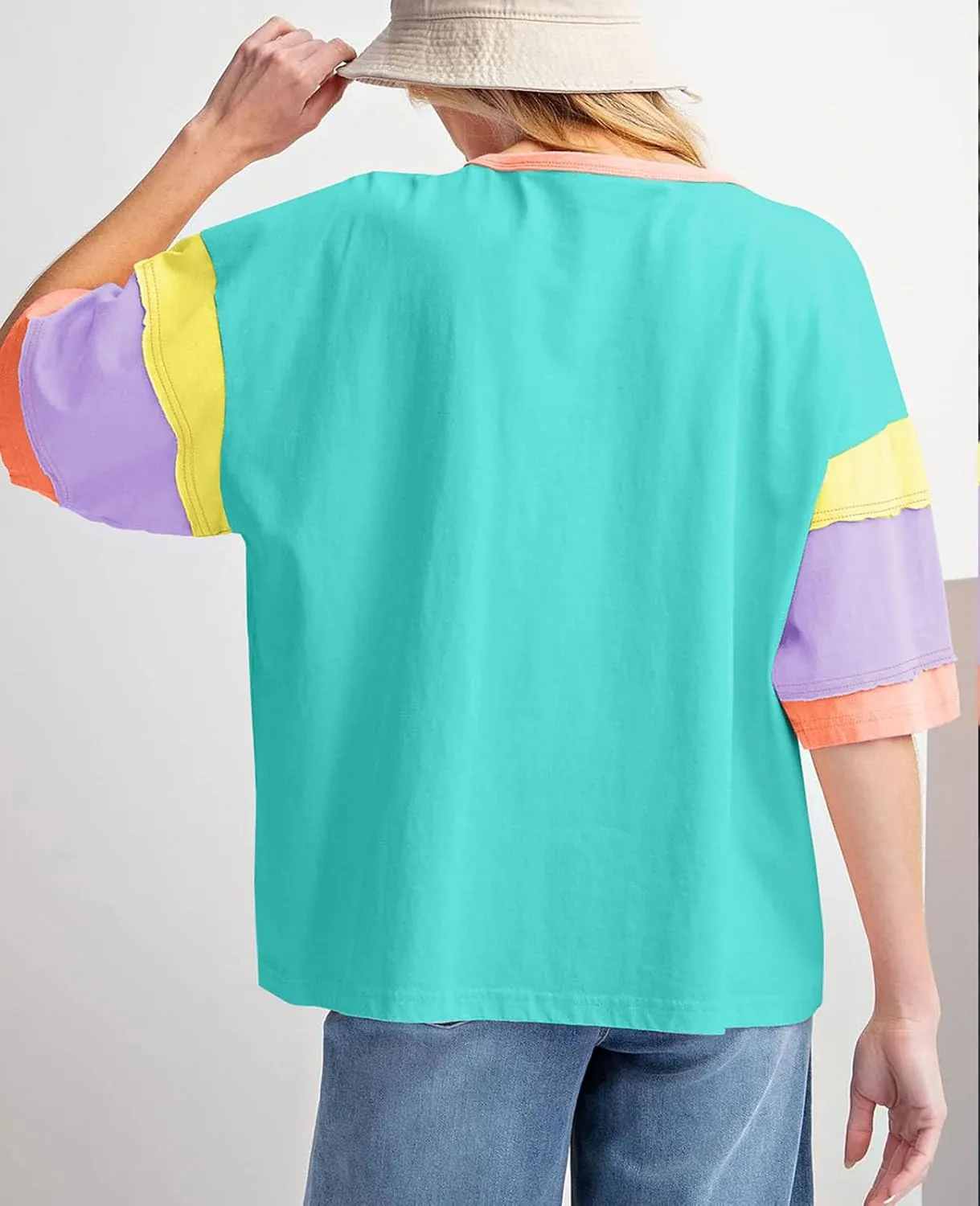 SELINK Womens Long Sleeve T Shirts Loose Fit Casual Fall Tops Trendy Colorblock Oversized Tshirts