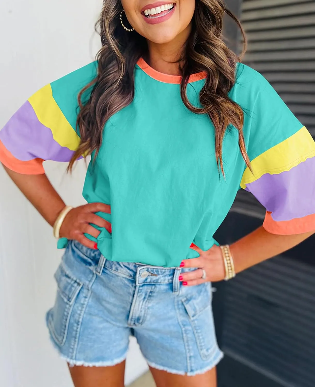 SELINK Womens Long Sleeve T Shirts Loose Fit Casual Fall Tops Trendy Colorblock Oversized Tshirts