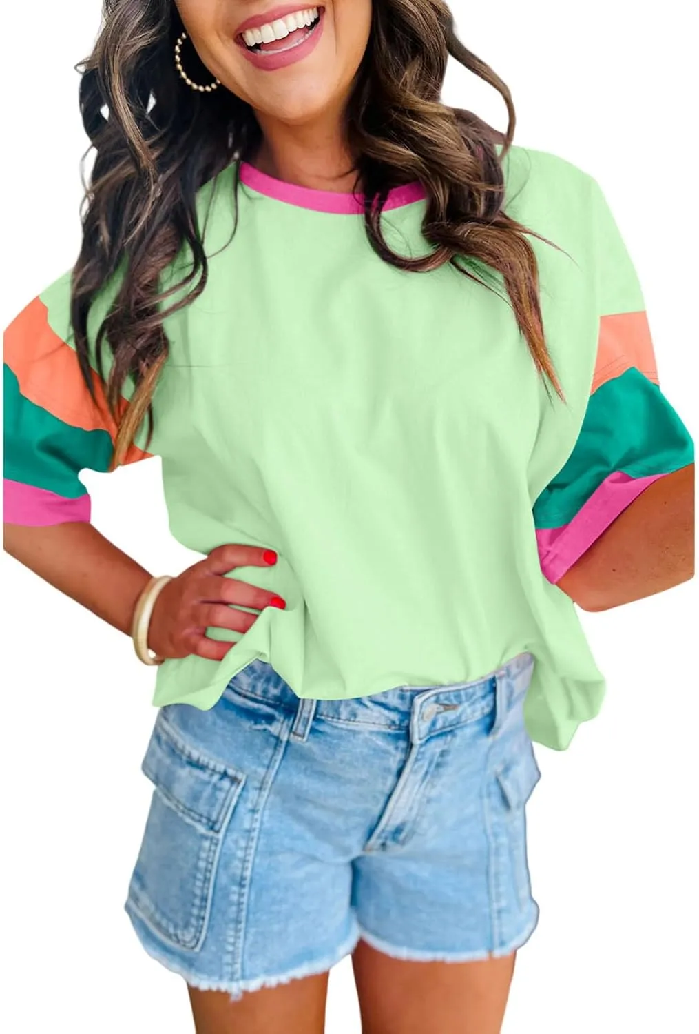 SELINK Womens Long Sleeve T Shirts Loose Fit Casual Fall Tops Trendy Colorblock Oversized Tshirts