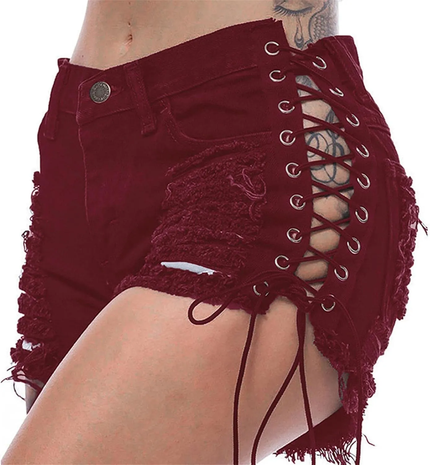 Sexy Jean Shorts Womens High Waisted Butt-Lifting Fringed Denim Short Lace Up Stretch Casual Party Mini Hot Pants