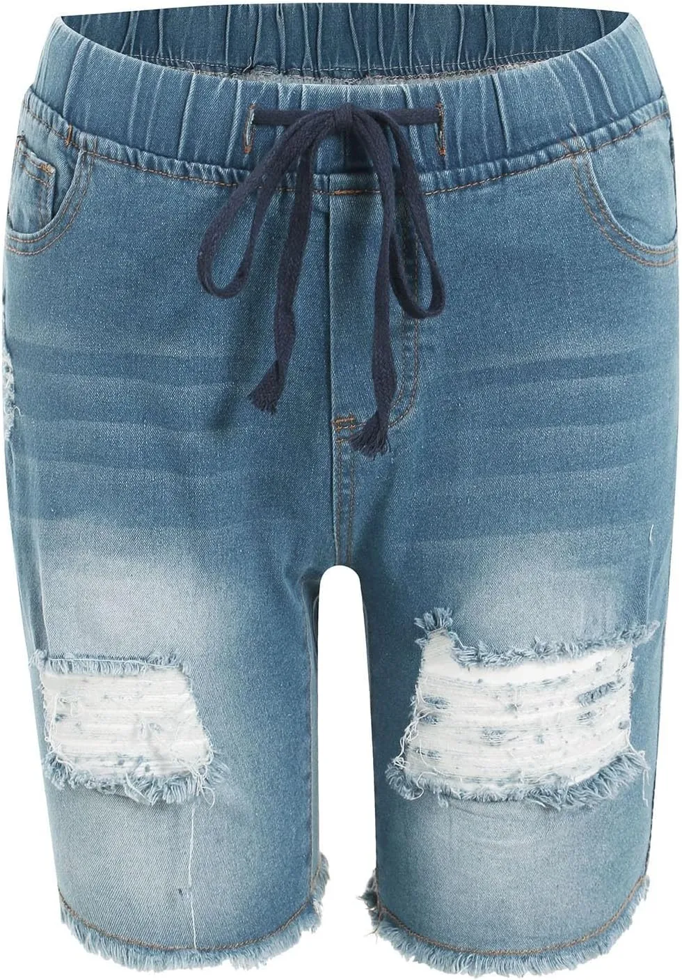 Shorts for Women Denim Drawstring High Waisted Ripped Jeans Shorts with Pockets Frayed Hem Streetwear Outdoor Short