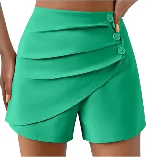 Shorts for Women Trendy 2024 High Waisted Button Ruched Solid Lounge Shorts Dressy Casual Summer Ladies Skorts Shorts