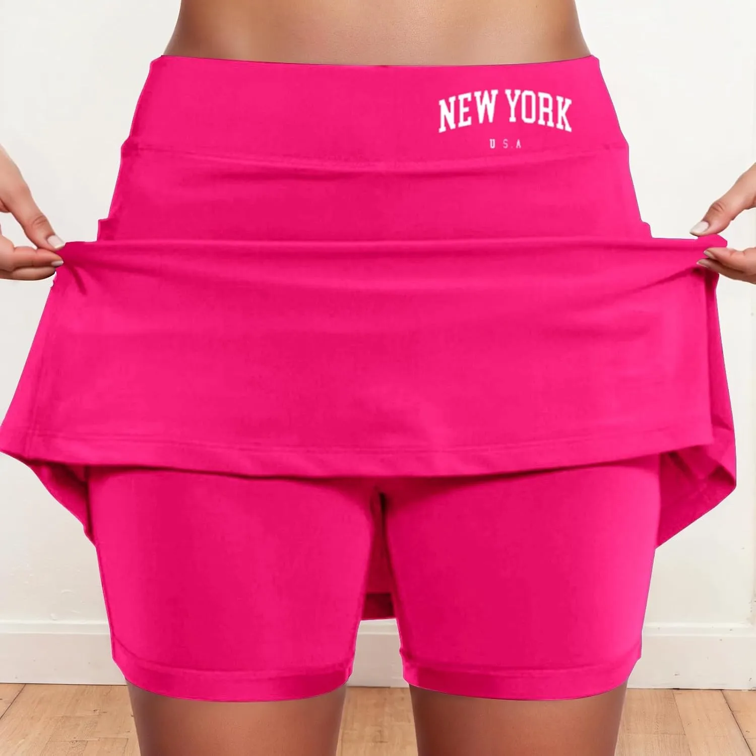 Skorts for Women with Pocket Casual Plus Size Tummy Control Tennis Skirts with Shorts Underneath High Waist Golf Skirt