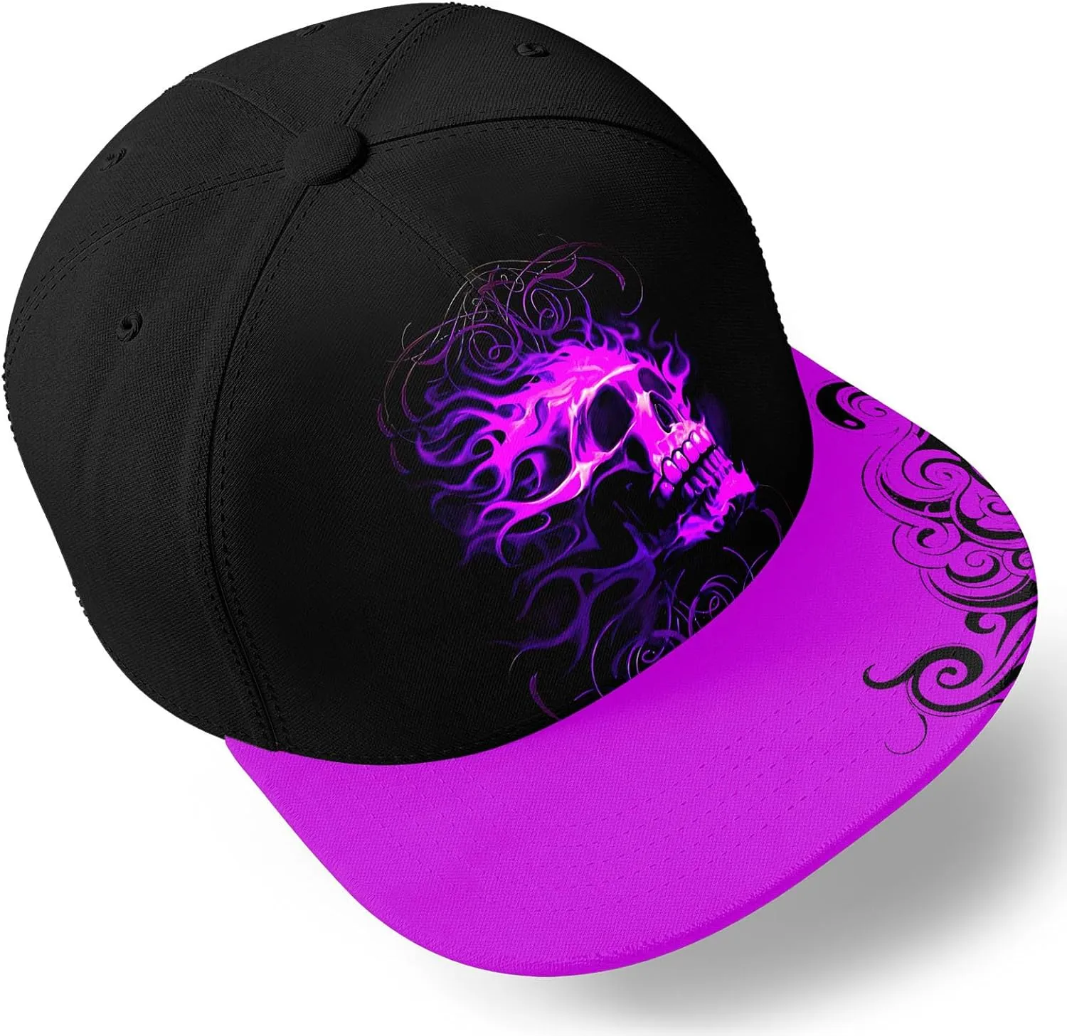 Skull Rose Snapback Trucker Hat for Men & Women, Unisex Adjustable Baseball Cap Flat Bill Dad Hats
