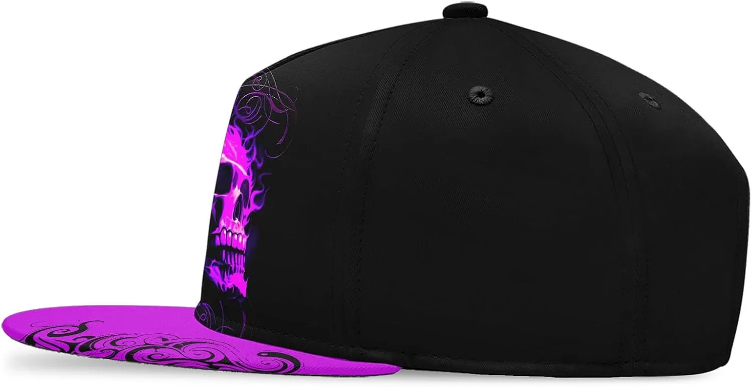 Skull Rose Snapback Trucker Hat for Men & Women, Unisex Adjustable Baseball Cap Flat Bill Dad Hats