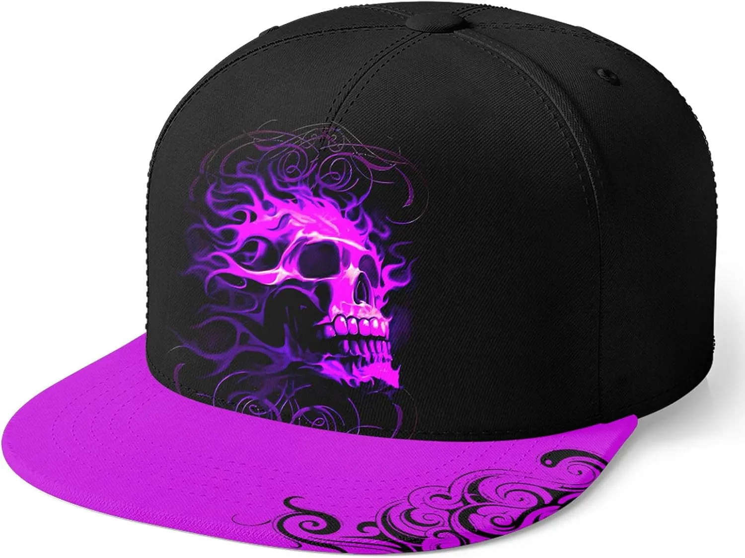 Skull Rose Snapback Trucker Hat for Men & Women, Unisex Adjustable Baseball Cap Flat Bill Dad Hats