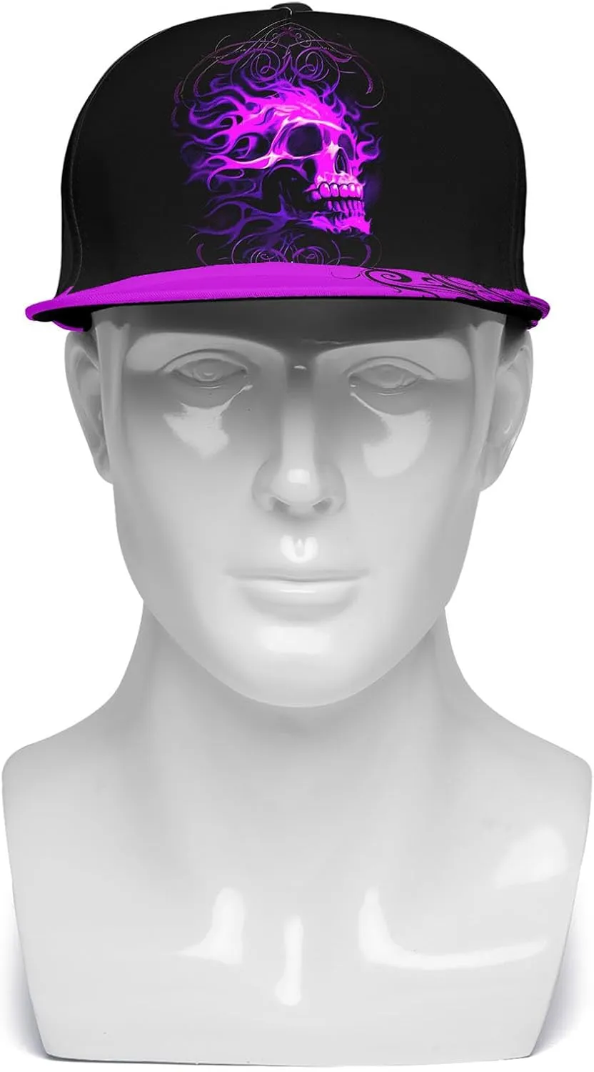 Skull Rose Snapback Trucker Hat for Men & Women, Unisex Adjustable Baseball Cap Flat Bill Dad Hats