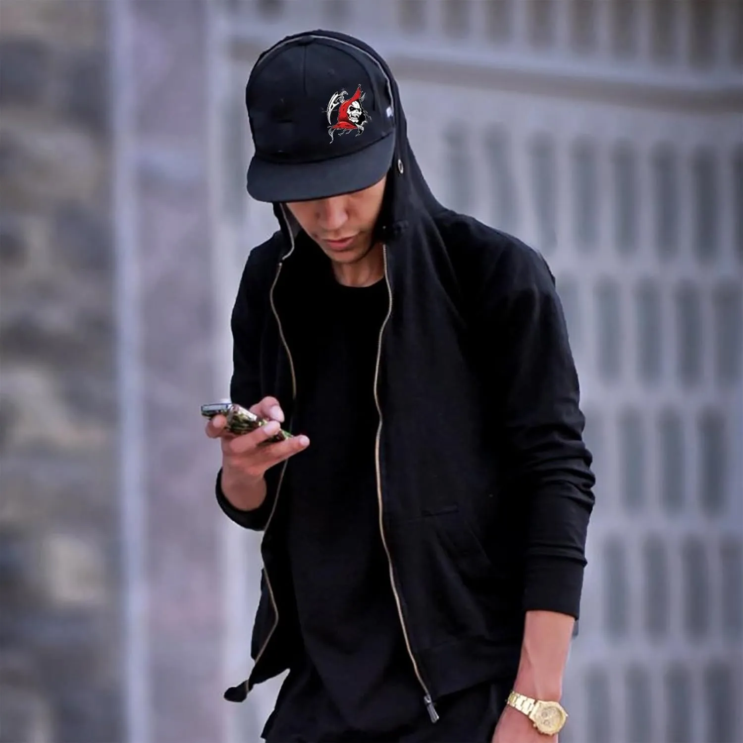 Snapback Hats for Men Flat Bill Brim Hats Fitted Black Baseball Cap for Men Cool Hip Hop Hat Mens Trucker Cap
