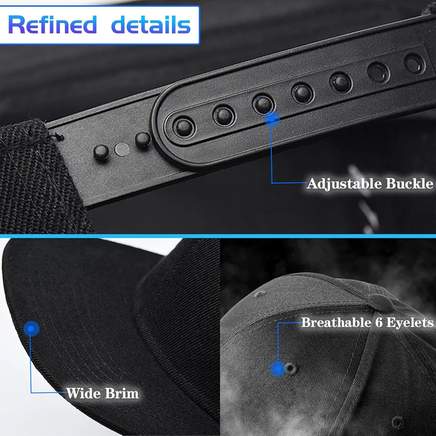 Snapback Hats for Men Flat Bill Brim Hats Fitted Black Baseball Cap for Men Cool Hip Hop Hat Mens Trucker Cap
