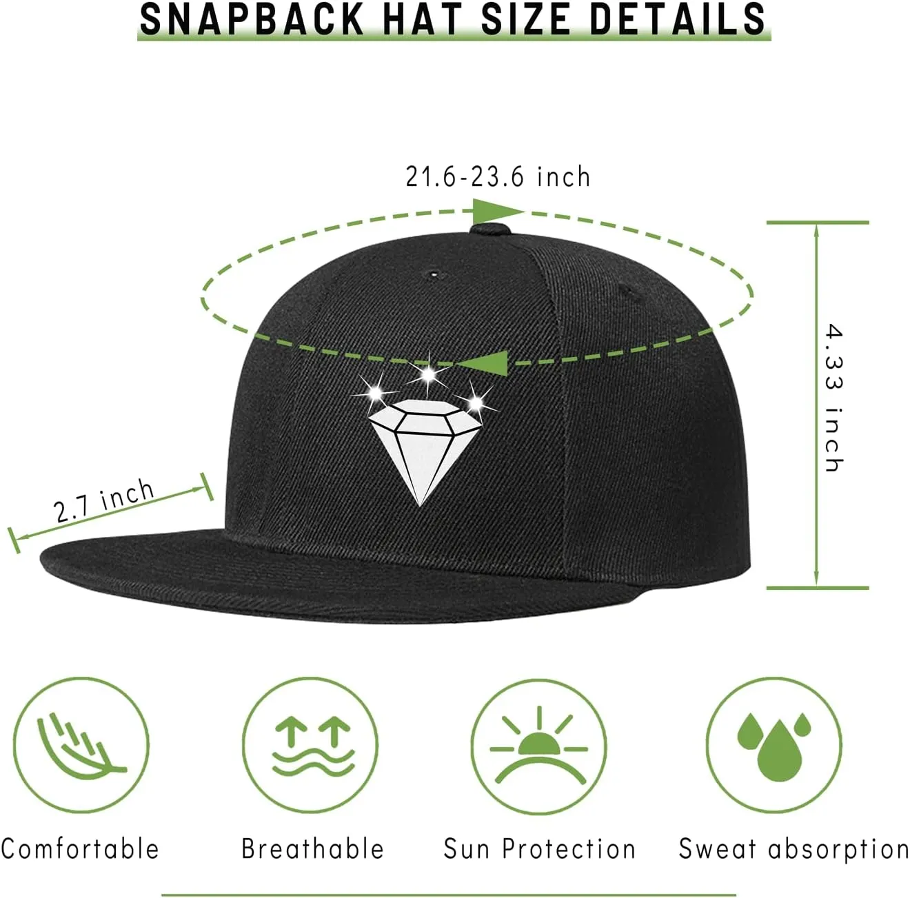 Snapback Hats for Men Flat Bill Brim Hats for Women Fitted Hat Skull Hats Cool Adults Baseball Cap Black Rock N Roll Caps