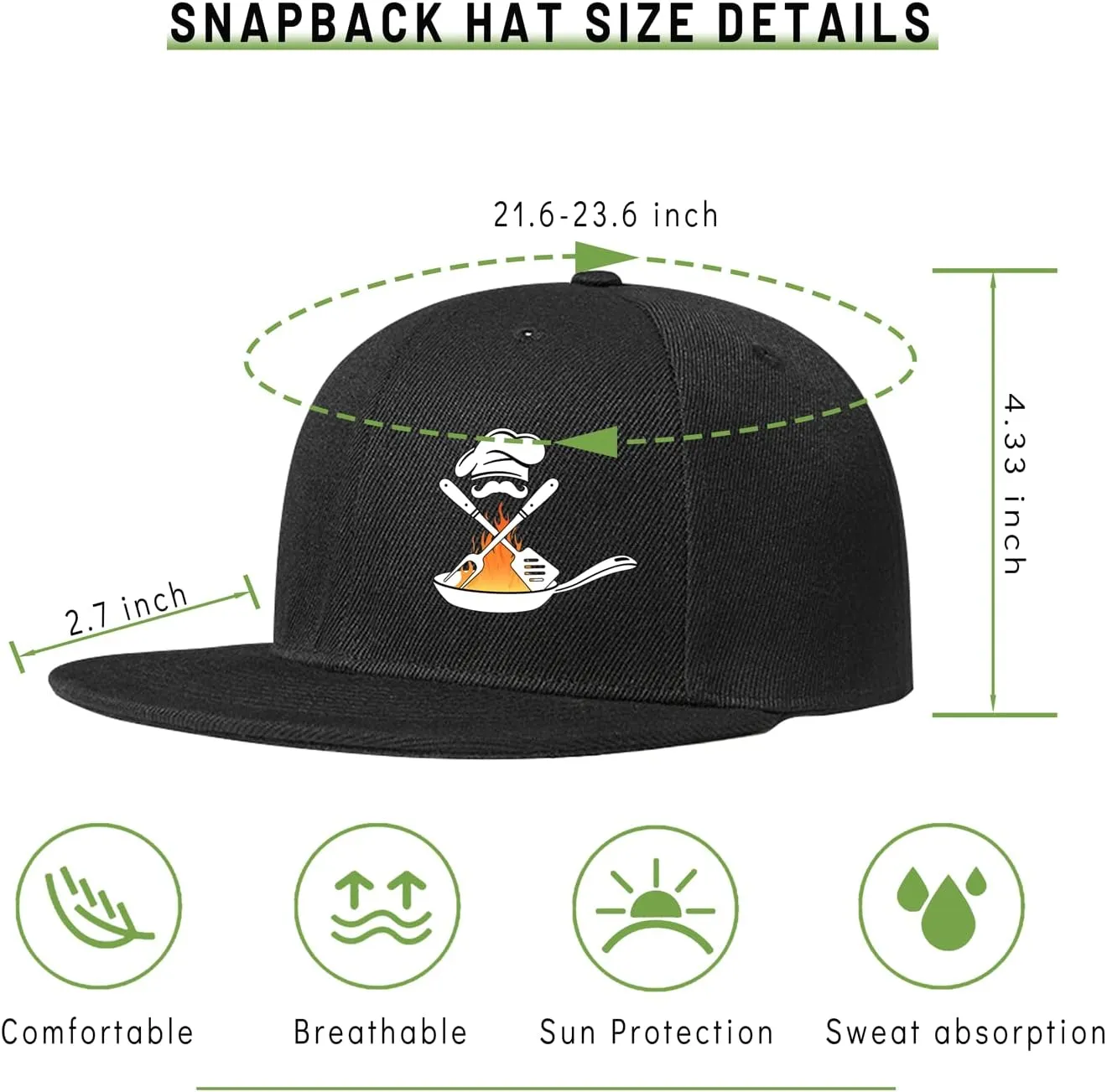 Snapback Hats for Men Flat Bill Brim Hats for Women Fitted Hat Skull Hats Cool Adults Baseball Cap Black Rock N Roll Caps