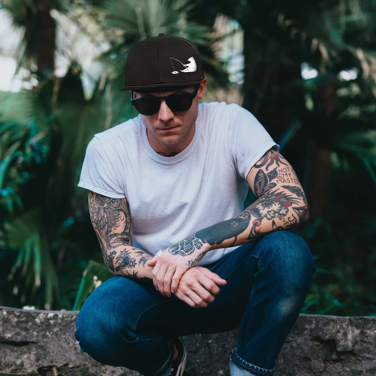 Snapback Hats for Men Flat Bill Brim Hats for Women Fitted Hat Skull Hats Cool Adults Baseball Cap Black Rock N Roll Caps