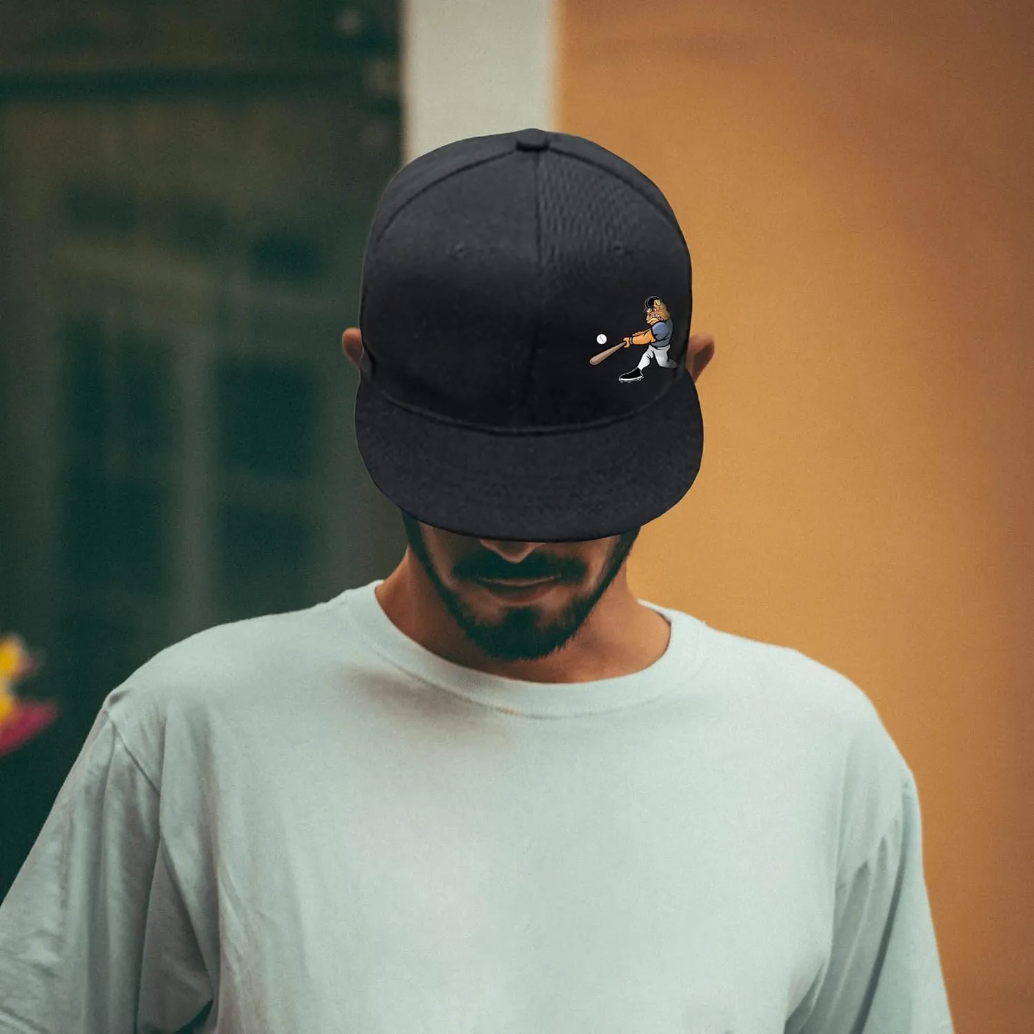 Snapback Hats for Men Flat Bill Brim Hats for Women Fitted Hat Skull Hats Cool Adults Baseball Cap Black Rock N Roll Caps