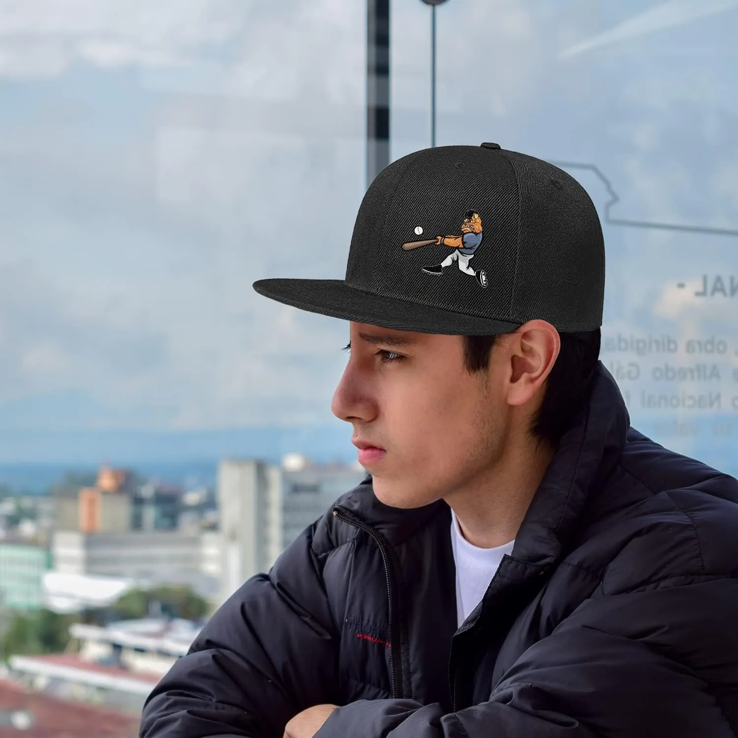 Snapback Hats for Men Flat Bill Brim Hats for Women Fitted Hat Skull Hats Cool Adults Baseball Cap Black Rock N Roll Caps