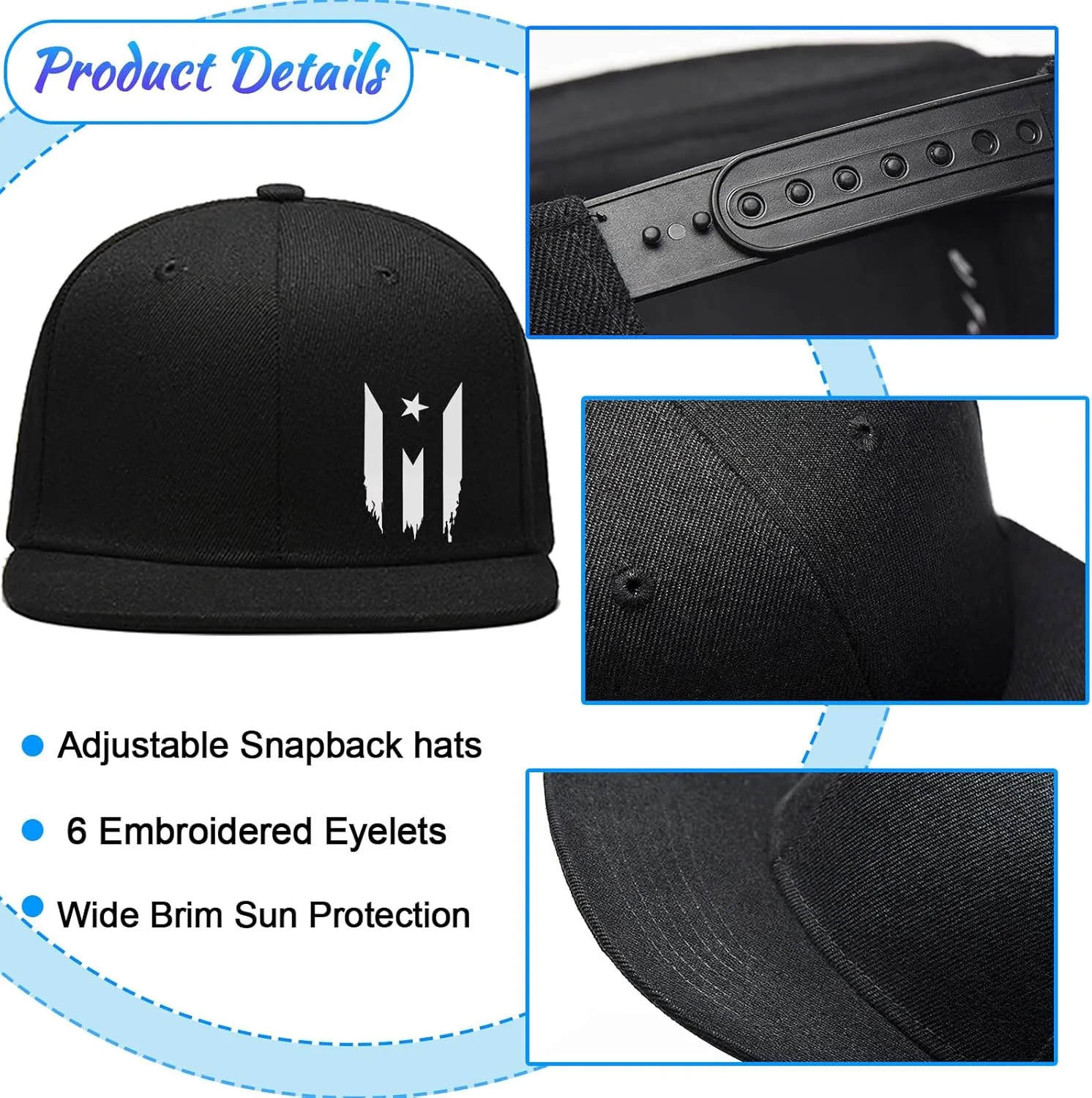 Snapback Hats for Men Flat Bill Brim Hats Skeleton Skull Hat Fitted Hat Adjustable Baseball Hat Black Cool Hat Men