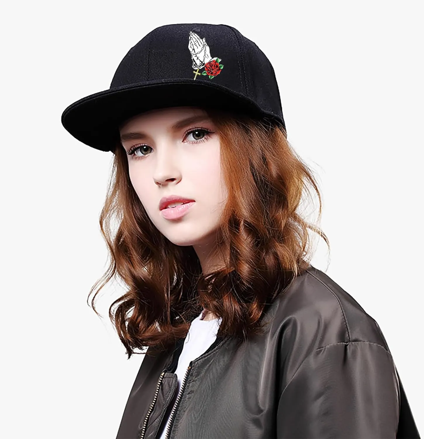 Snapback Hats for Men Flat Bill Brim Hats Skeleton Skull Hat Fitted Hat Adjustable Baseball Hat Black Cool Hat Men