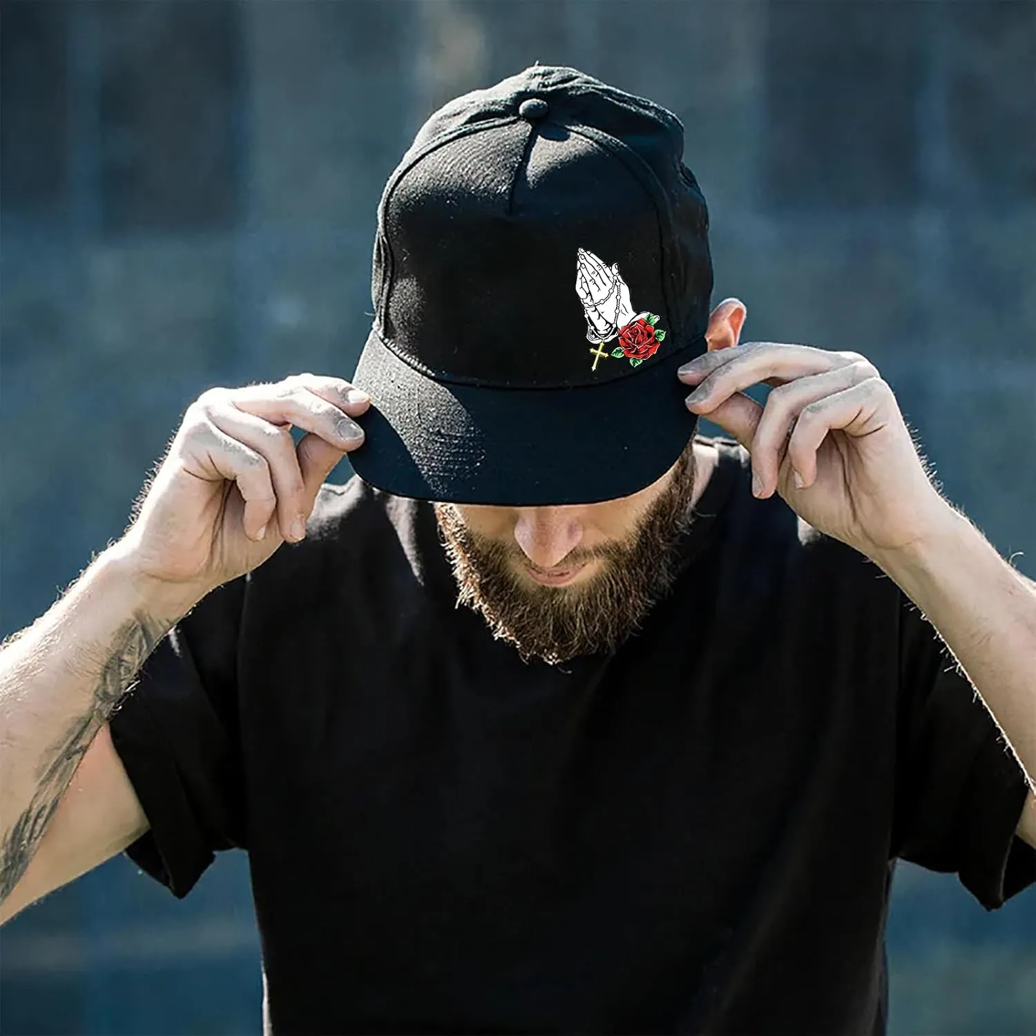 Snapback Hats for Men Flat Bill Brim Hats Skeleton Skull Hat Fitted Hat Adjustable Baseball Hat Black Cool Hat Men