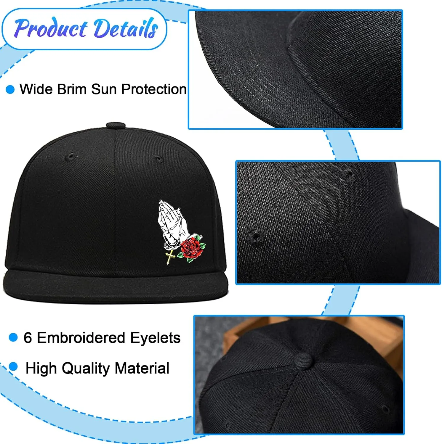 Snapback Hats for Men Flat Bill Brim Hats Skeleton Skull Hat Fitted Hat Adjustable Baseball Hat Black Cool Hat Men